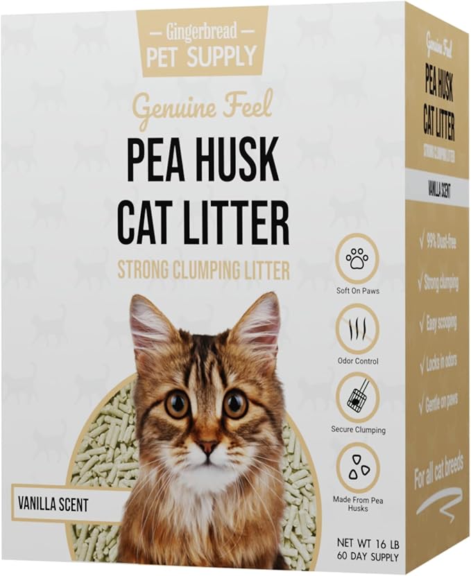 Premium Pea Husk Scented Cat Litter for Happy and Healthy Cats. (Vanilla)(15 lbs)