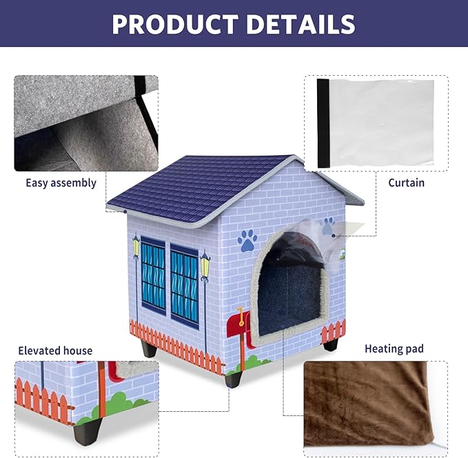 Heated Cat Houses for Indoor/Outdoor Cats with Elevated Heated Cat Bed Waterproof Providing Safe Feral Cats, Easy to Assemble