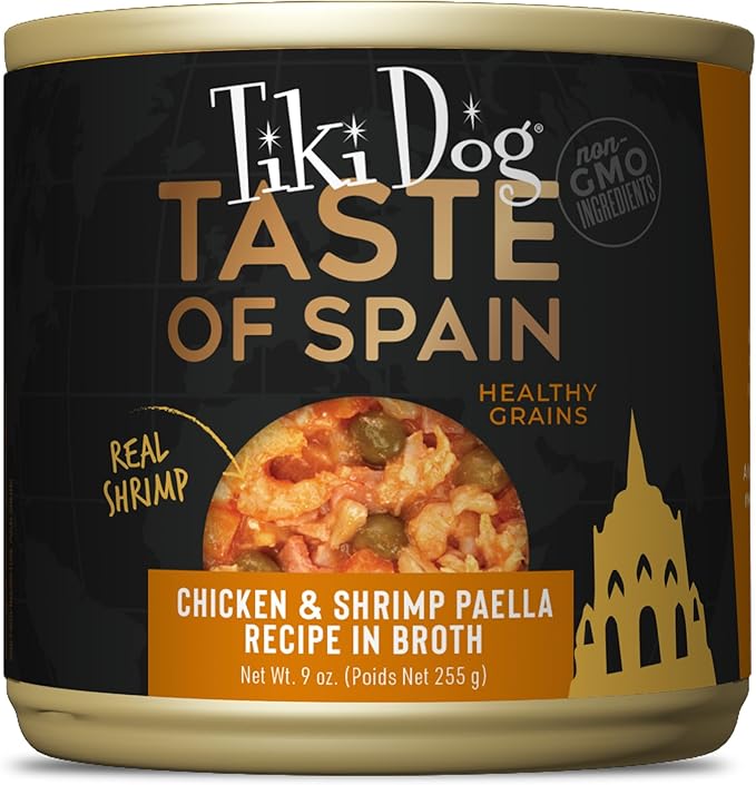 Tiki Dog Taste of The World Wet Dog Food, Spain Chicken & Shrimp Paella, 9 oz. Can (8 Count)
