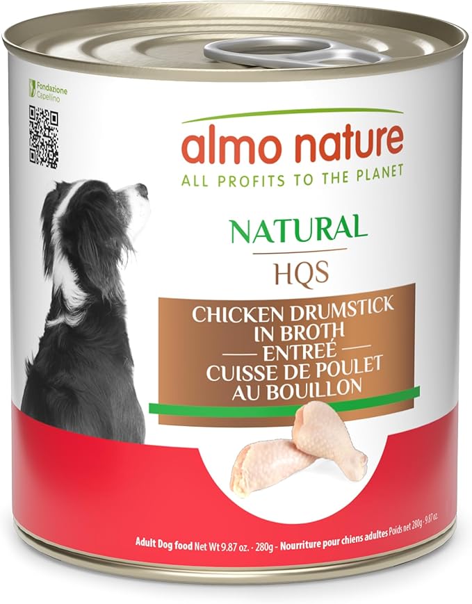 almo nature HQS Natural Chicken Drumstick Entree in Broth, Gluten Free, Additive Free, Adult Dog Canned Wet Food, Shredded 12 x 280g/9.87 oz