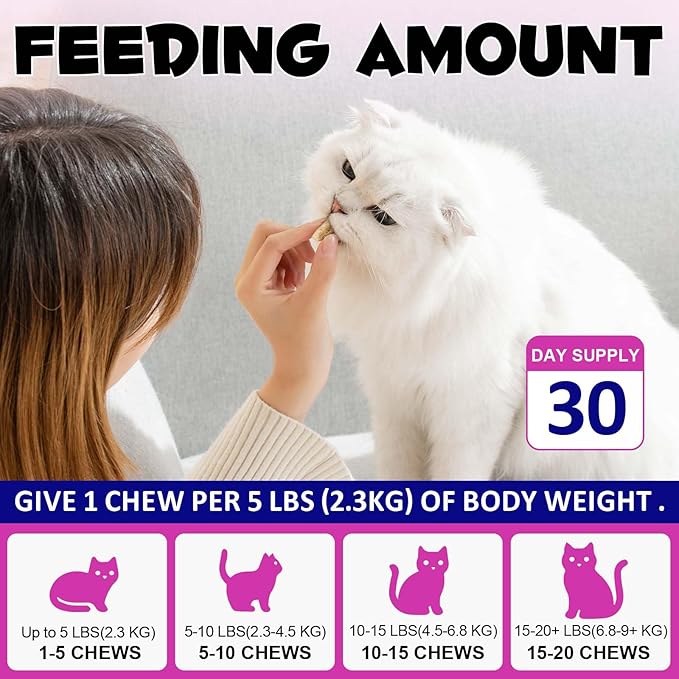 Cat Multivitamin Chews - Multivitamin Soft Chews for Cats, Cat Vitamin Supplements Support Immune Function & Digestive Function, Skin & Coat Health, Joint Support, Chicken Flavor - 100g / 30 Chews