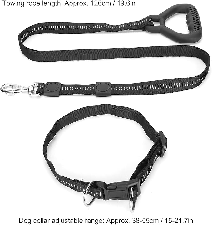 Heavy Duty Dog Leash Collar Set, Adjustable Nylon Leash with Soft PP Handle, Durable Rope Leash Collar for Small Medium Large Dogs, Pet Supply with Elastic Shock (Black)