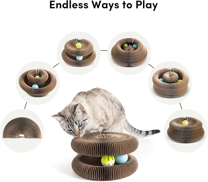 Magic Organ Cat Scratcher with Automatic Electric Ball, 2-in-1 Interactive Cardboard Scratching Board & Automatic Cat Toy Ball, Shape-Shifting Accordion Pad for Indoor Cats