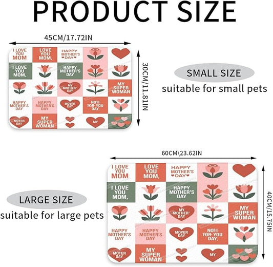 Pet Cat Dog Food Mat Absorbent Dog Feeding Mat Happy Mother's Day Floral Gift Mom IP No Stains Cat Food Mats Indoor Pet Accessories Supplies Dogs Placemat Water Bowl Mats with Rubber Backing 18X12In