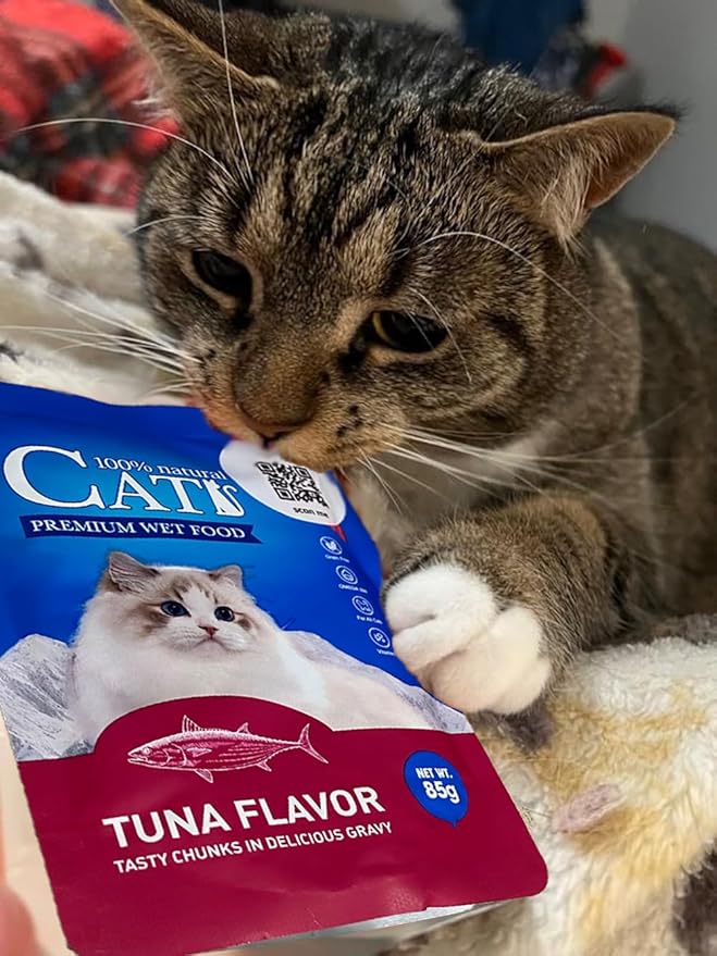 Cats Premium Wet Food 85g Pouch — Moist, Soft Cat Food Mixer, Topper and Rotational Meal (3-Pack, Tuna)