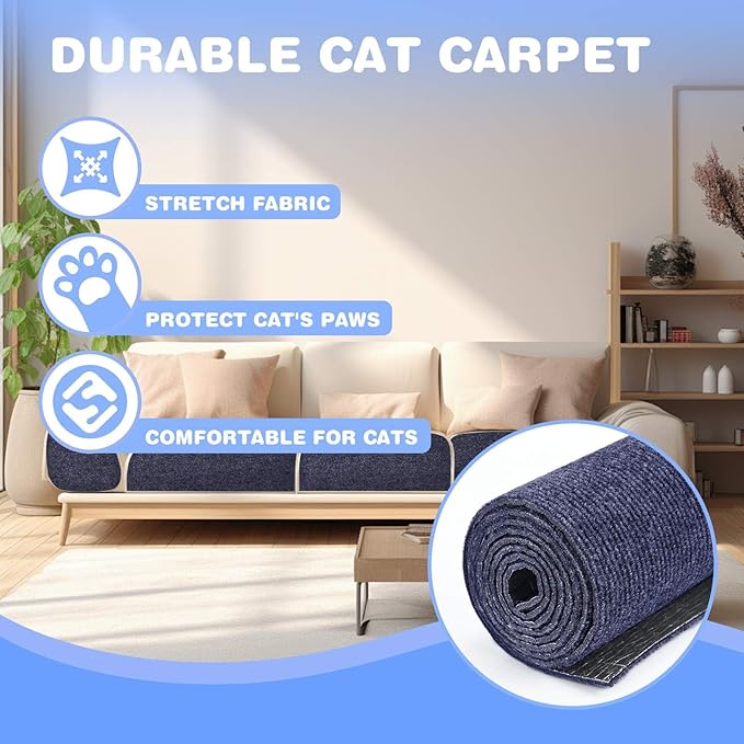 Cat Scratching Mat 78.7"x15.8" Self-Adhesive Cat Furniture Protector, Climbing Cat Scratch Pad for Cat Tree, Sofa, Wall, and Furniture DIY Protection(Dark Blue)