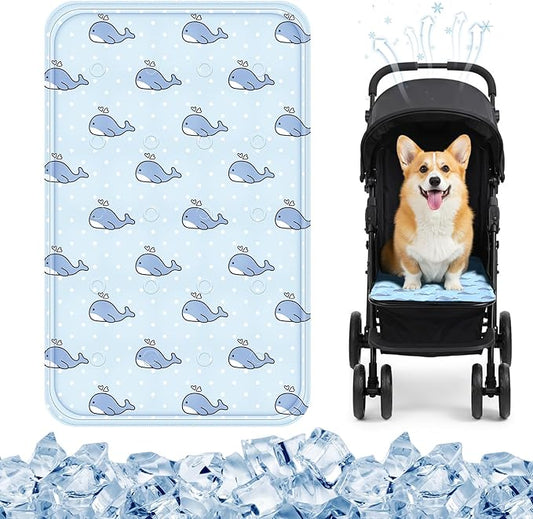 Nuanchu Dog Stroller Cooling Mat Waterproof Outdoor Pet Cooling Mat Washable Summer Cat Sleeping Blanket for Pet Stroller (11.81 x 19.69 Inches,Whale)