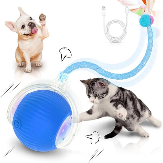 Interactive Cat Toys for Indoor Cats Smart Automatic Ball Rolling for Bored Kitten Pet Upgraded Speedy Moving Chase Dogs Toy Valentine's Day Gift Blue Dragonfly