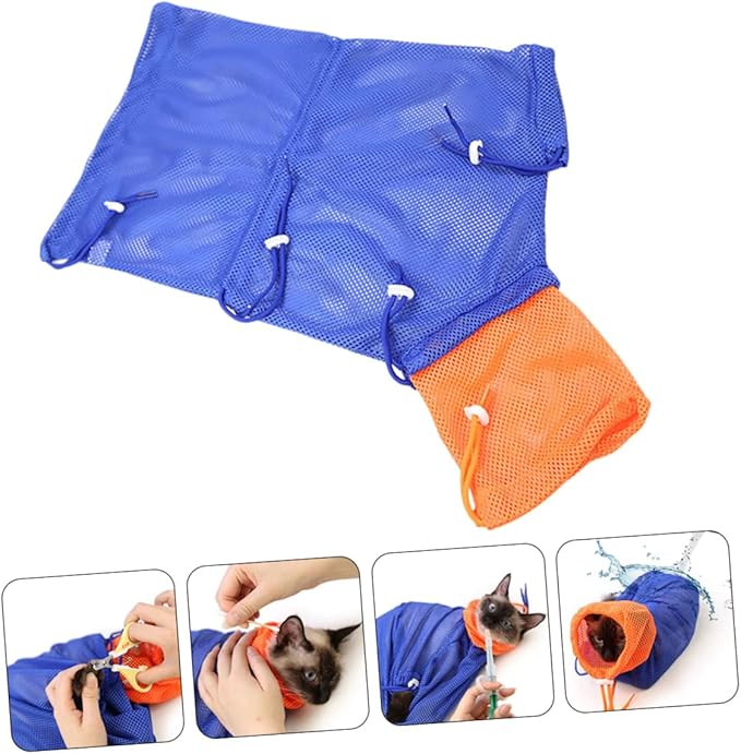 Yardwe Breathable Cat Bathing Bag for Easy Grooming Washing and Nail Trimming Scratch-Resistant and Quick Drying Cat Shower Net Bag