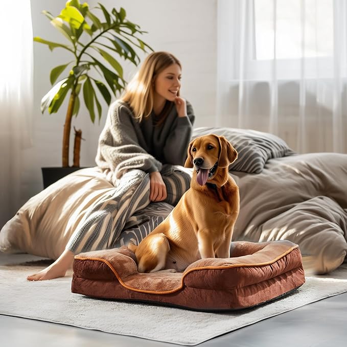 NEWBULIG 35x25 Inch Orthopedic Dog Bed Large Sized, Dog Couch/Sofa Bed with Washable Cover, Waterproof, Memory Foam, Soft Fluffy Surface