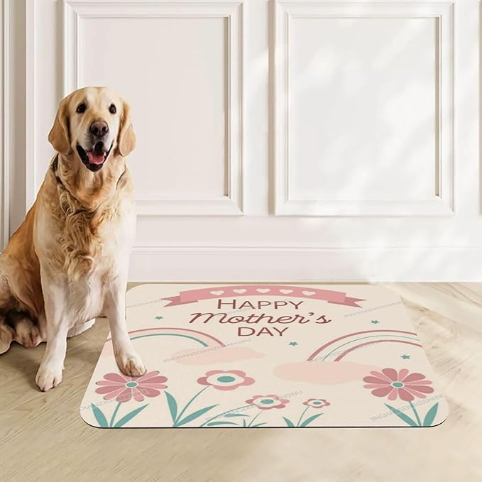 Pet Feeding Mat Happy Mother's Day Floral Gift for Mom Gb Absorbent Pet Placemat for Food Water Bowl with Waterproof Rubber Backing 24x16In Quick Dry Water Dispenser Mat Dog Cat