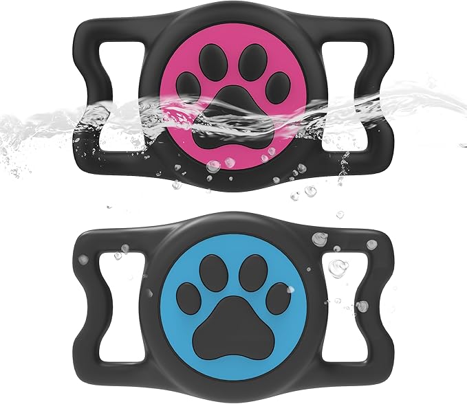 2-Pack Airtag Holder for Dog Collar, Waterproof Silicone Protective Case Cover, Anti-Lost Tracker Universal Fit for All Width Pet Collars (Rose Red&Blue)