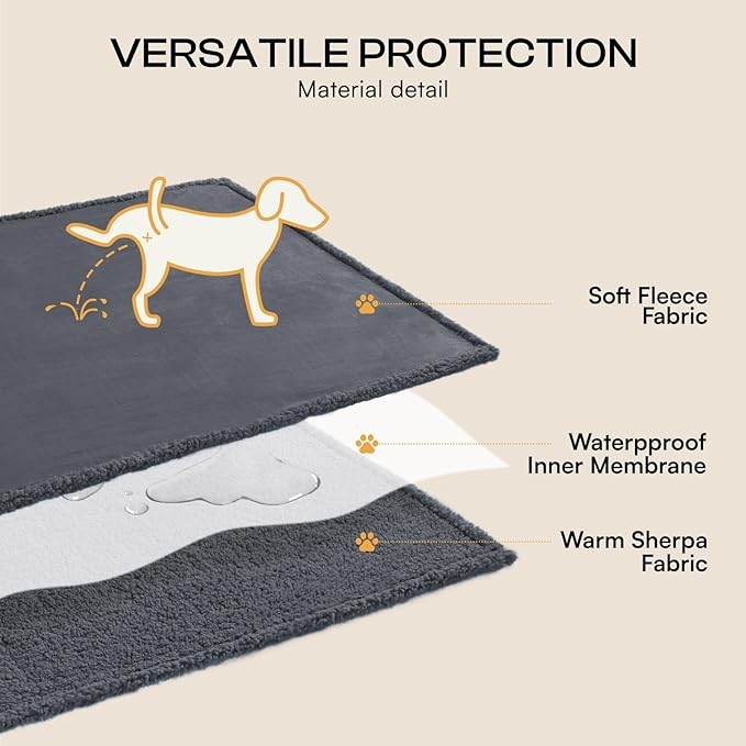 Luciphia Waterproof Pet Blanket, Liquid Pee Proof Dog Blanket for Sofa Bed Couch, Reversible Sherpa Fleece Furniture Protector Cover for Small Medium Large Dogs Cats, Dark Gray Queen Size（90" x 82"）