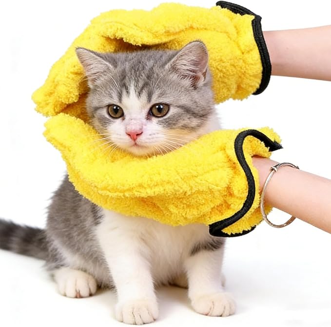 2026 New Corals Fleece Pet Grooming Gloves, Soft Cat Bathing Mitts, Gentle Absorbent Towel Gloves, Reusable and Lightweight, Quickly Drying Dogs Cats (Blue, 4pcs)