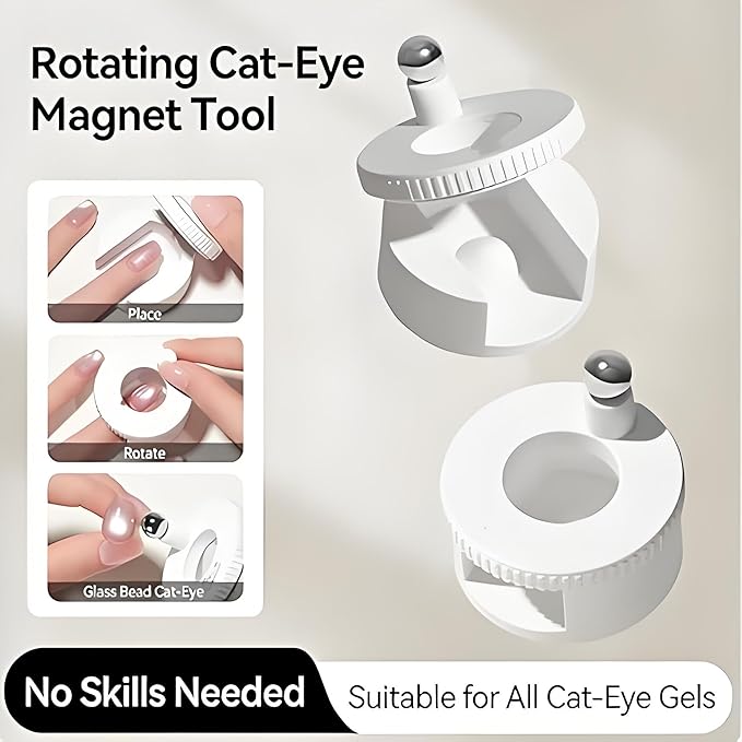 2026 New Rotating Cat Eye Magnet, Beginner Friendly Nail Tool with Uniform Magnetic Force and Excellent Light Absorption, Can Easily DIY Glossy Cat Eye Effect (1*White+1*Ball Magnet)