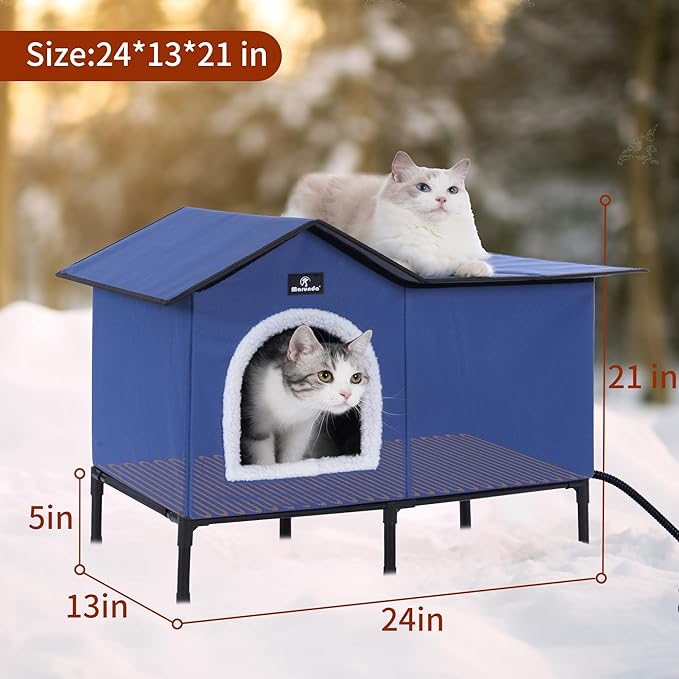 Large Heated Cat Houses for Outdoor Cats in Winter, Heated cat House for Indoor and Kitty Shelter for Your Pet to Stay Warm and Cozy,Easy to Assemble. (Dark Blue, Large)