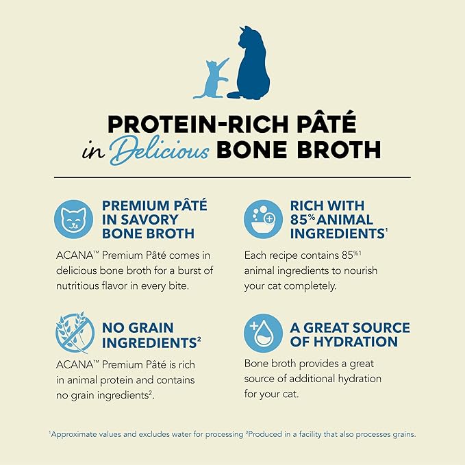 ACANA Premium Pate Wet Cat Food in Bone Broth Variety Pack: Surf and Turf – Beef Chicken & Tuna + Tuna & Chicken Recipes 3oz Cans (12 Count, 6 of Each)