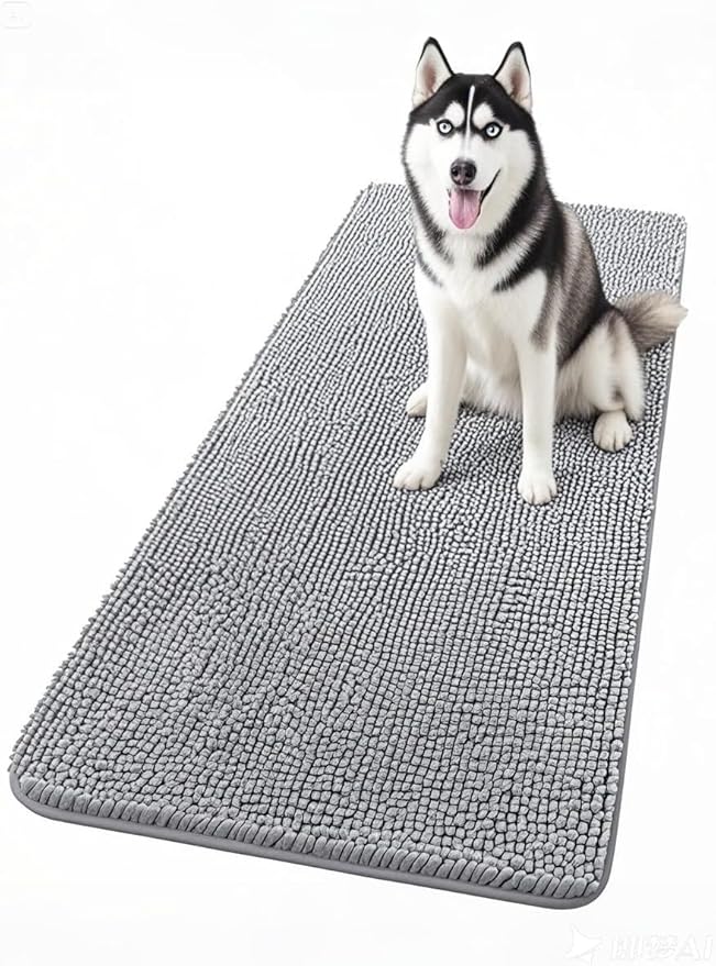 70" X 23" Washable Dog Door Mat, Ultra fine Fiber Dog Door Mat, Quick Drying Chenille Pet Door Mat, Machine Washable Indoor and Outdoor Rug (Grey)
