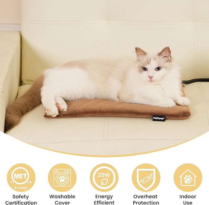 Pet Heating Pad for Cats Dogs Indoor & Sheltered Outdoor Waterproof Heated Cat Bed Heated Dog Bed Chew Resistant Cord Constant Temperature Brown 16 x 13 Inch
