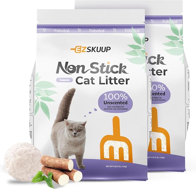 EZSKUUP Robotail Non-Stick Strong Clumping Cassava Cat Litter, Unscented Dust-Free Kitty Litter, Easy to Scoop, Light Color for Health Tracking, for Robotail Automatic Litter Box,18lb