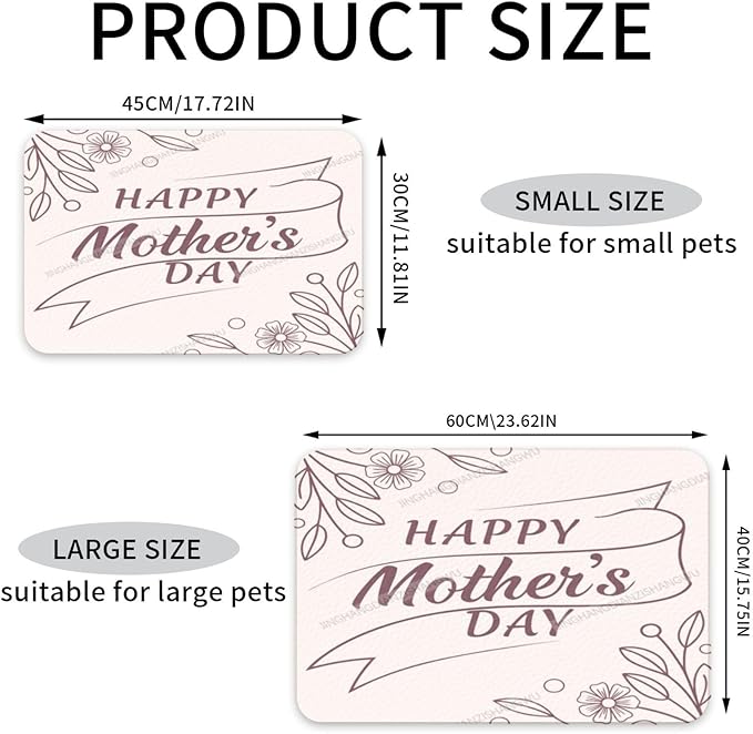 Dog Food Mat Happy Mother's Day Floral Classic Gift for Mom Fw Absorbent Water Bowl Mats Cat Pet Feeding Placemats 24x16In