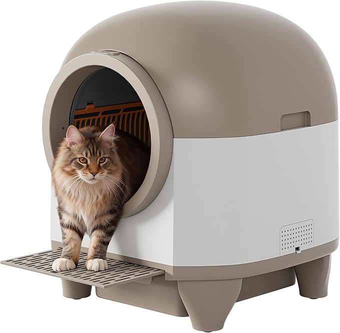 Greesum UltraSmart AutoClean Litter Box - 90L Large Capacity for Multi-Cat Households with Safeguard Tech, APP Control, Odor-Free Design & Mat/1 Roll Litter Bag