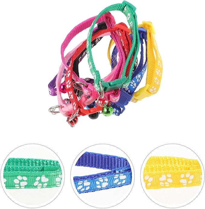 KALLORY 8pcs Mixed Color Printed Dog Collars with Bells Adjustable Pet Printed Collars for Dogs and Cats Basic Pet Supplies Random Color