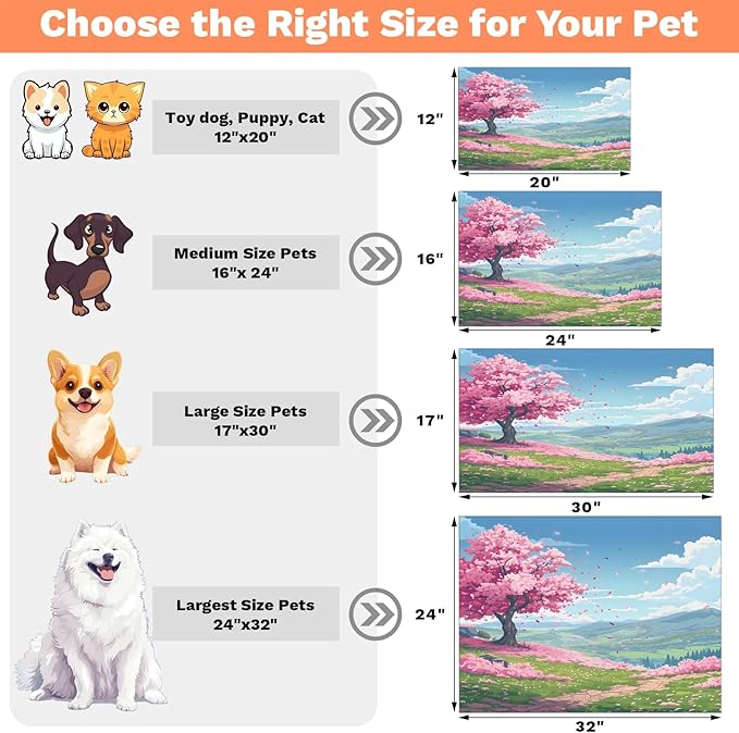 Pink Floral Dog Food Mat for Floors Absorbent, Quick Dry Water Dispenser Mat for Food, Water, Pet Supplies 24" x 32", Spring Tree