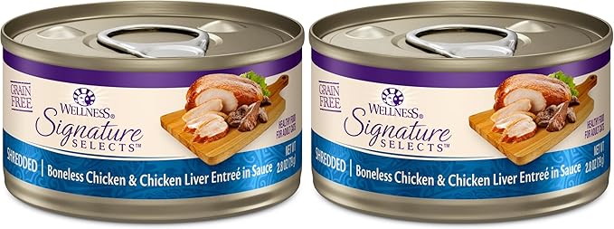 Wellness CORE Signature Selects Shredded Adult Wet Cat Food,Natural,Protein-Rich,Grain Free,2.8 Ounce (Chicken & Chicken Liver),(Pack of 24)