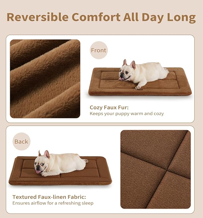 MADE 4 PETS Dog Crate Pad Bed for Medium Dogs, Washable & Reversible, Anti-Slip Kennel Mat for Cozy Sleeping, Soft Fluffy Dog Bed for Indoor & Outdoor Use, 29"x21", Brown