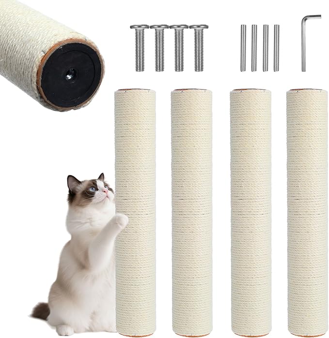 4 PCS M8 15.7 x 2.75 Inch Cat Scratching Post Replacement, Sisal Pole Cat Tree Replacement Post with Screws, Refill Scratcher Posts for Indoor Kitten Tree Tower Spare Cats Furniture Protector