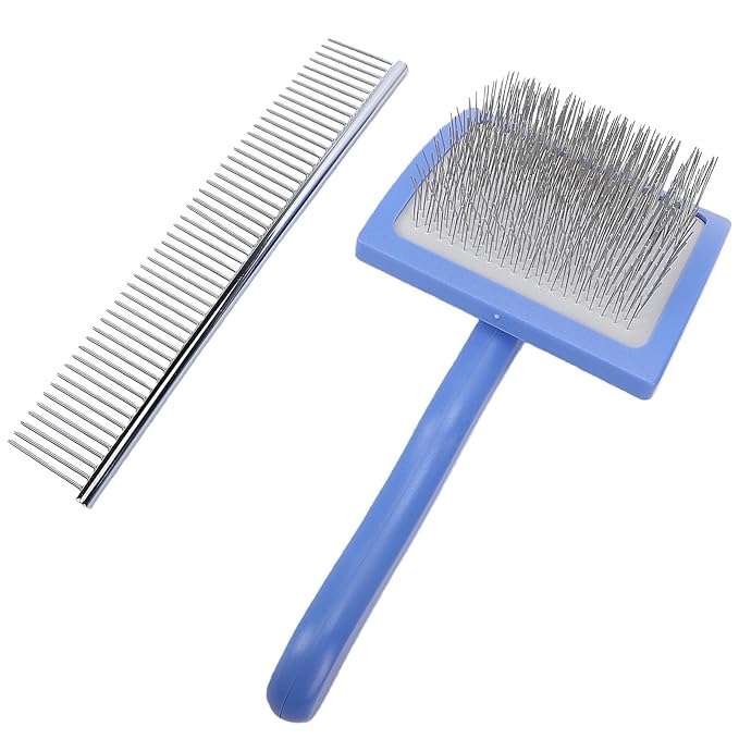 Pssopp Dog Cleaning and Grooming Supplies 20cm Professional Pets Undercoat Brush 45° Angle Grooming Shedding Comb for Remove Loose Promotes Hair Growth Slicker Brush for Dogs, (Blue)