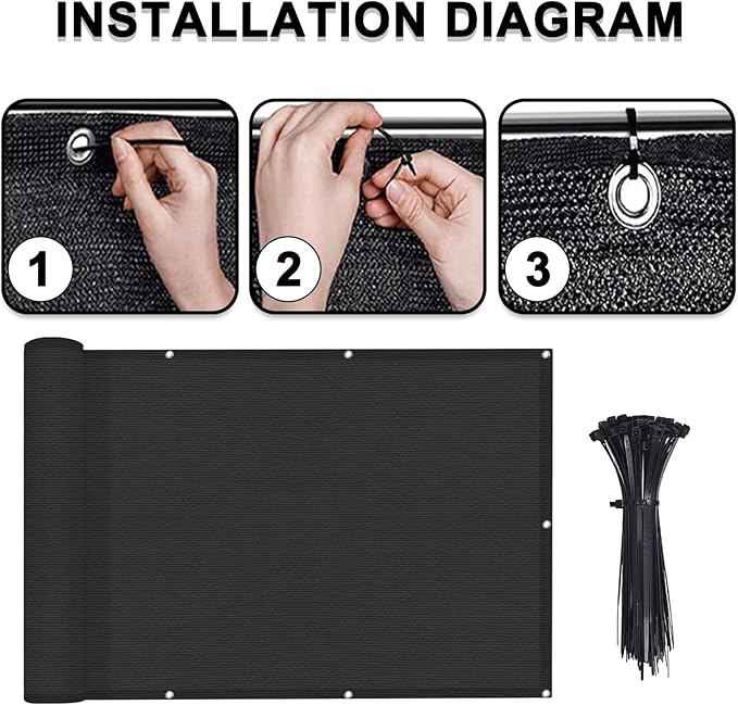 LOVE STORY Balcony Privacy Screen, 3'x16' Black Deck Shield Screen Fence Cover (HDPE),UV Protection and Weather-Resistant,3 FT Height for Deck, Patio, Backyard, Outdoor Pool, Porch, Railing