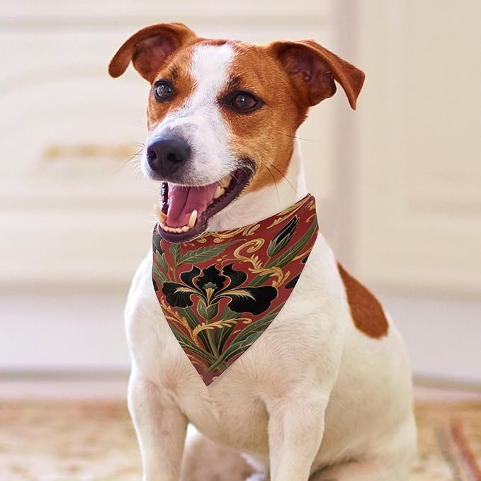 Dog Bandana Spring Pet Scarf Adjustable Triangle Vintage Black Floral Printed Printing Dog Bib Washable Polyester Puppy Bandana for Small Medium Large Dogs Cat Birthday Party Supplies
