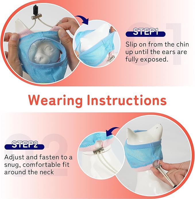 2 Pieces Soft Cat Muzzles Mask Breathable Mesh Cat Restraint for Nail Clipping Anti-Bite Anti-Meow Grooming Muzzles for Cats,Blue,S
