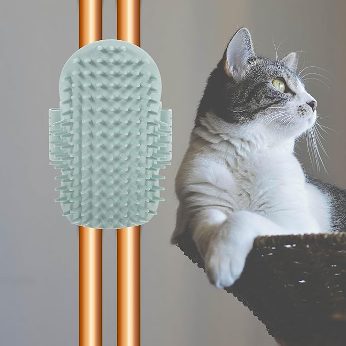 Alasum Cat Corner Massage Comb for Grooming Comfortable Cat Self-groomer with Wood and Silvervine Green Pet Hair Comb and Kittens Random Color