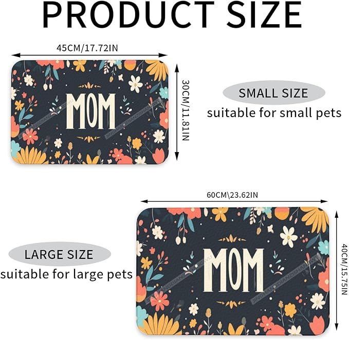 Absorbent Dog Water Cat Mat for Food Water Bowl Quick Dry Happy Mother's Day Floral Gift for Mom Bx Pet Feeding Mats No Stains Dog Food Mat Pet Accessories Supplies Cat Bowl Mats 18X12In