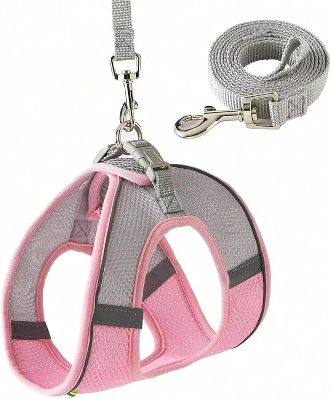 Escape Proof Dog Harness and Leash Set for Small Dogs Cats Puppy Harness Vest Reflective Kitten Walking Lead Leash Pet Supplies L 4-6 Kg/Pink