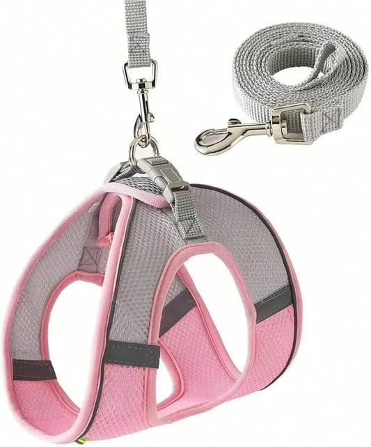 Escape Proof Dog Harness and Leash Set for Small Dogs Cats Puppy Harness Vest Reflective Kitten Walking Lead Leash Pet Supplies L 4-6 Kg/Pink