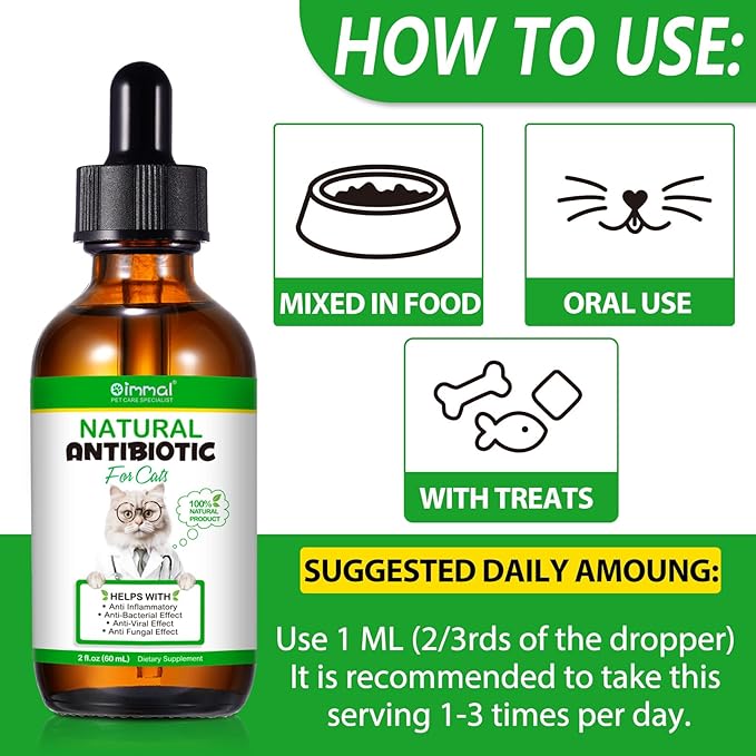 Antibiotics for Cats - Natural Cat Antibiotic Liquid Drops, Supports Immune & Allergy Relief, Cat Multivitamin UTI Drops Helps Immune System, Chicken Flavour, 2 Fl Oz