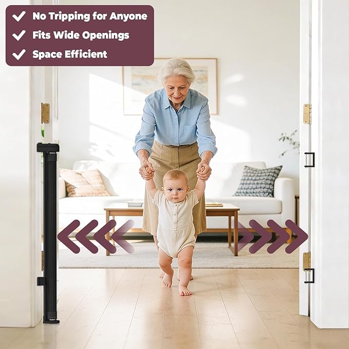 2Pack Retractable Baby Gates for Stairs, 58" Extra Wide Mesh Dog Gate for Doorways, Home Saftey Gate for Child Toddler Pet, Indoor and Outdoor Use, Easy Install, 34" Height, Black