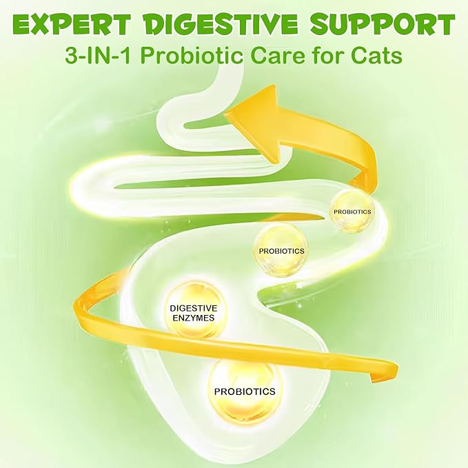 Probiotics for Cats, Cat Probiotic with Prebiotic and Enzymes, 3 in 1 Cat Probiotic Drops, Cats Probiotics Supplement Help Digestive Support Gut Health