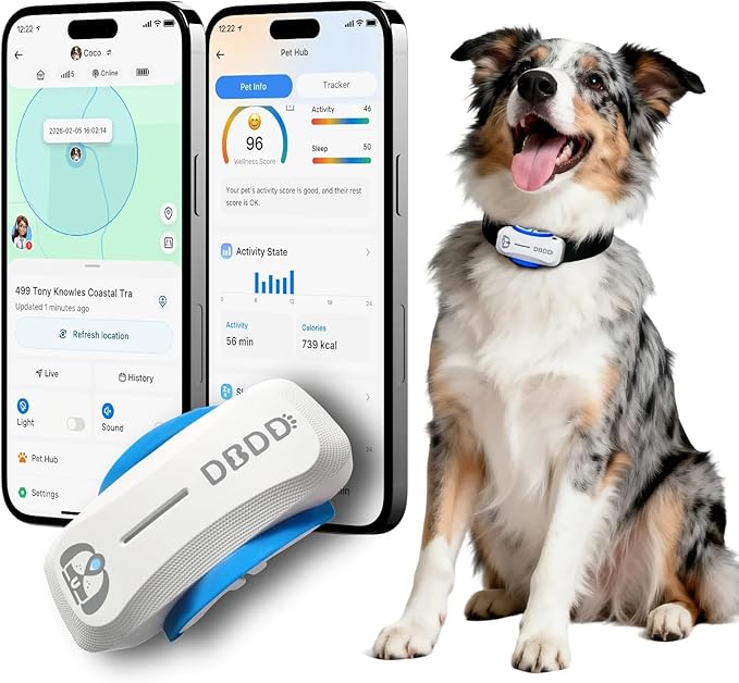 AI GPS Tracker for Dogs, Real Time Location and AI Vet Health Management, Electronic Fence, Waterproof, iOS and Android Compatible (White)