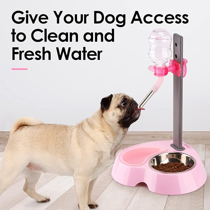 Super Design Dog Water Bottle Dispenser, Automatic Multifunctional Dog Crate Water Feeders Bowl Dispenser Portion Control Water Dispenser for Dogs & Cats, Mess Free, No More Dripping Beard Light Pink