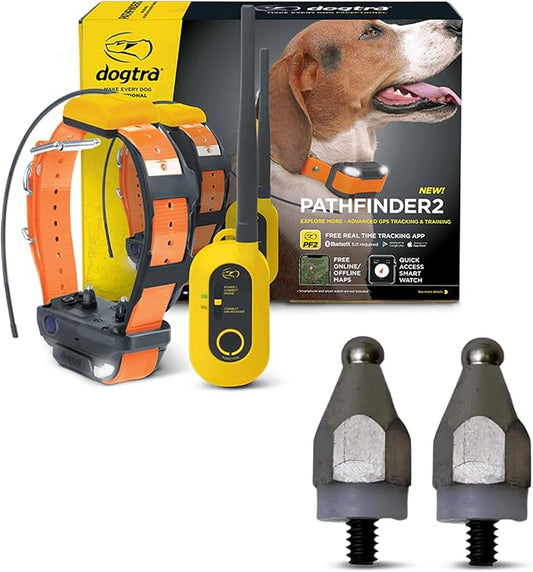 Dogtra Pathfinder 2 GPS Tracker e Collar + Titanium Contact Points 3/4" | 9 Mile, LED Light, No Monthly Fees, Waterproof, Smartwatch Control, Satellite Tracking, Multiple Dogs, Smartphone Required