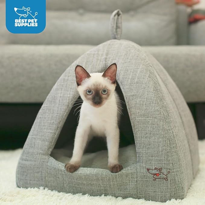 Best Pet Supplies Dog House Bed Crate Mat Tent Indoor Round Soft Plush for Small, Medium, and Large Breeds - Gray Linen, 19 x 19 x H:19"