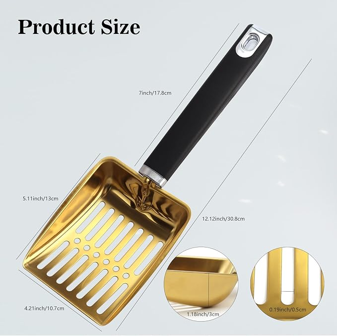Cat Litter Scoop,Metal Cat Litter Scoop,Stainless Steel cat Litter Scoop with Non-Slip Handle,Poop Sifting,Kitten Pooper Lifter,for Litter Box