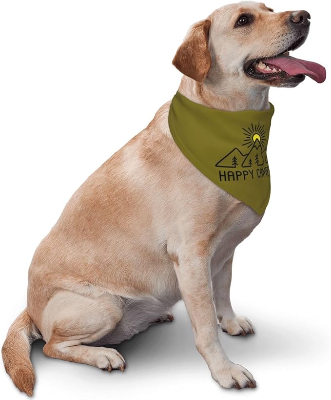 Happy Camper Summer Dog Bandana，Adorable Puppy Accessory for the avid Camper ，Pet Neckerchief for Pets Daily Wear Photo Prop Party Supplies,Funny Cute Dog Bandana (Grass Green)