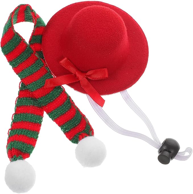 Party Pet Headdress Set 2pcs Red Hat with Red-Green Knitted Scarf 30cm Xmas Pet Supplies Dog Hat and Scarf Christmas Decoration for Dogs and Cats