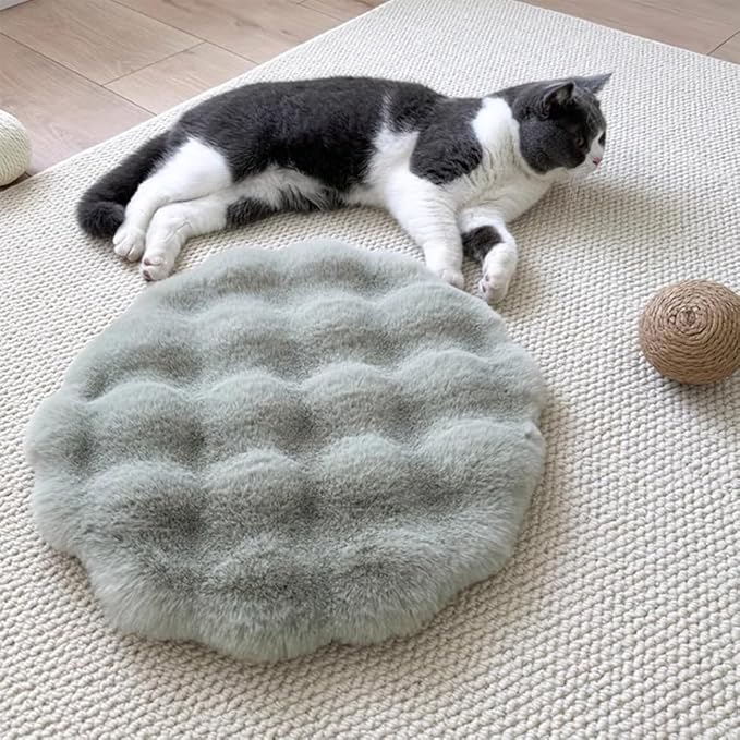 Pet Cushion Pad, Self-Warming Faux Fur Dog and Cat Bed for Indoor Pets, Cozy Plush Round Kennel Pad for Cage with Non-Slip Bottom, Winter Cat Mat Bed for Kneading (Green,19.7in Round)